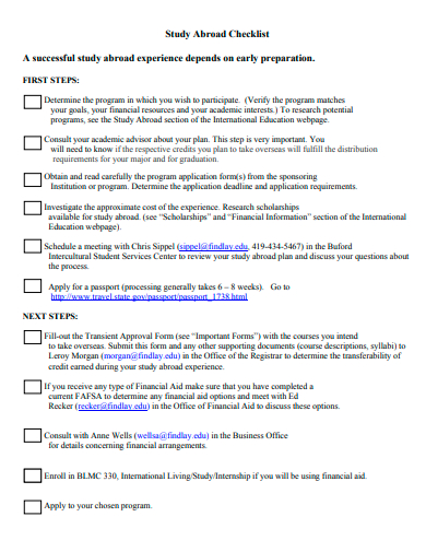 study abroad checklist template