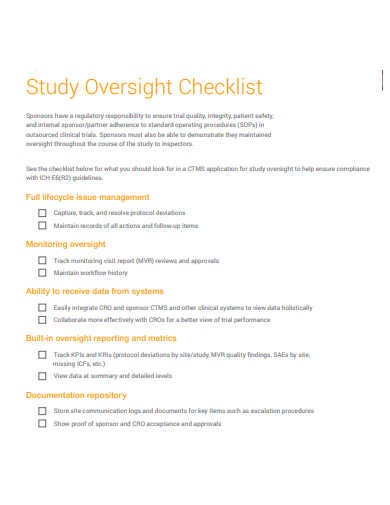 study oversight checklist template