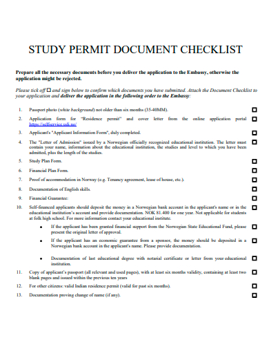 study permit document checklist template