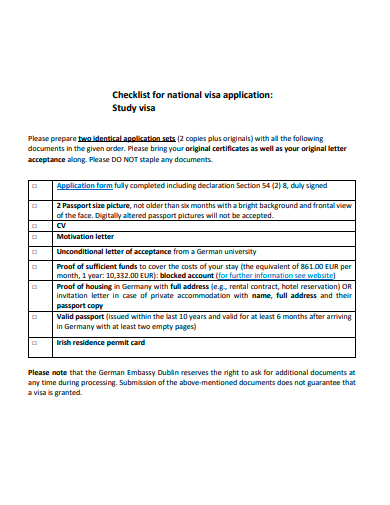 study visa application checklist template