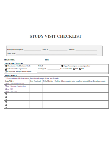 study visit checklist template