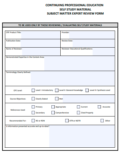 subject matter expert review form template