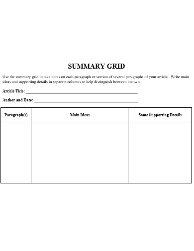 summary grid template