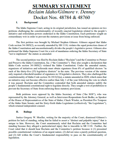 summary statement in pdf