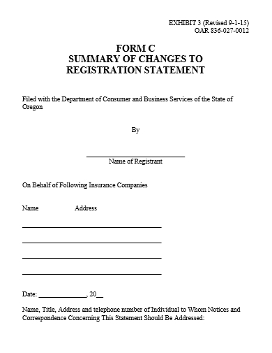 summary of changes to registration statement form template