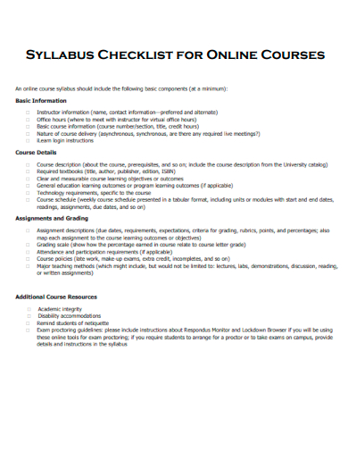 syllabus checklist for online courses