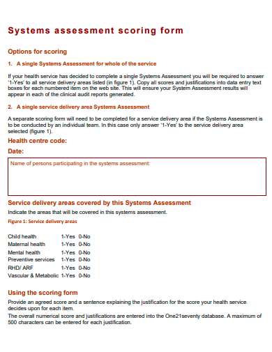 systems assessment scoring form template