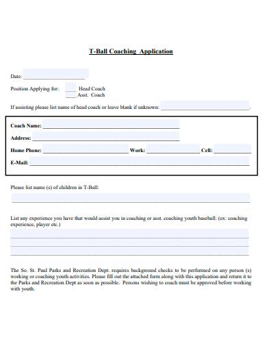 t ball coaching application template