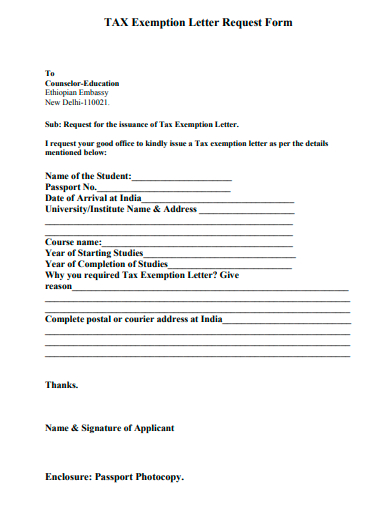 tax exemption letter request form template