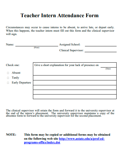 teacher intern attendance form template