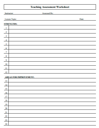 teaching assessment worksheet template