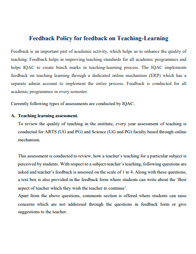 teaching learning feedback policy template