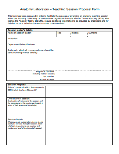 teaching session proposal form template