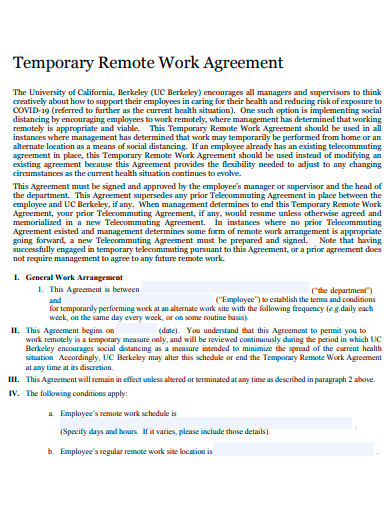 temporary remote work agreement template