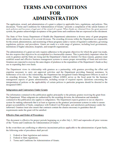 terms and conditions of administration
