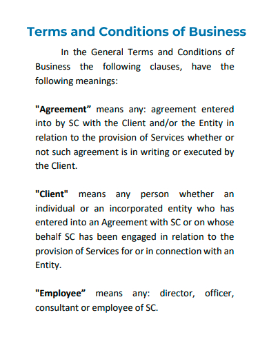 terms and conditions of business