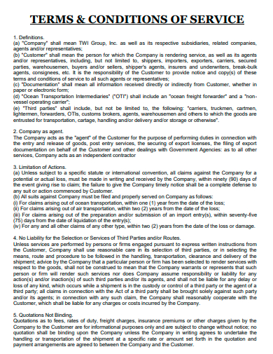 terms and conditions of service