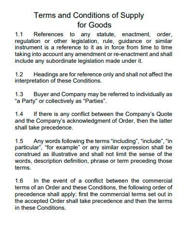 terms and conditions of supply for goods