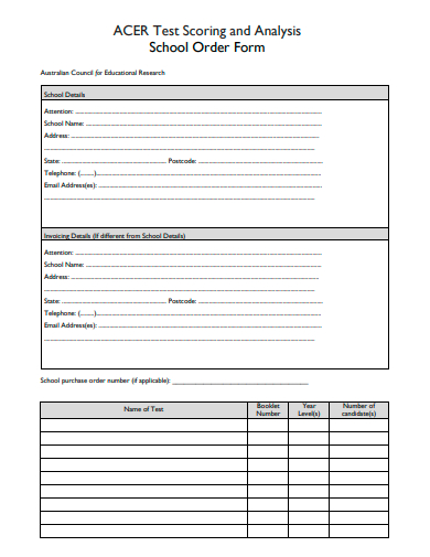 test scoring and analysis school order form template