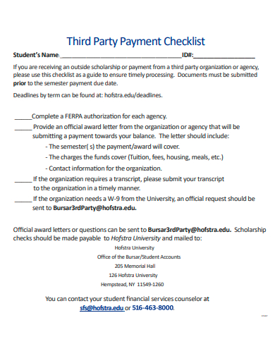 third party payment checklist template