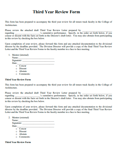 third year review form template