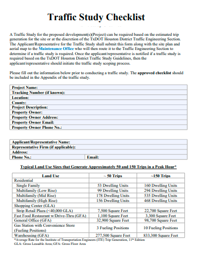 traffic study checklist template