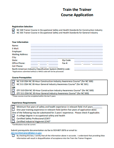 train the trainer course application template