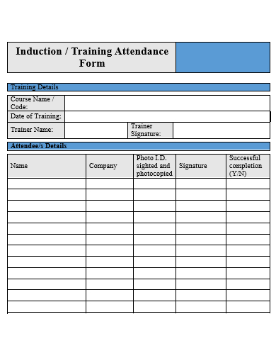 training attendance form template