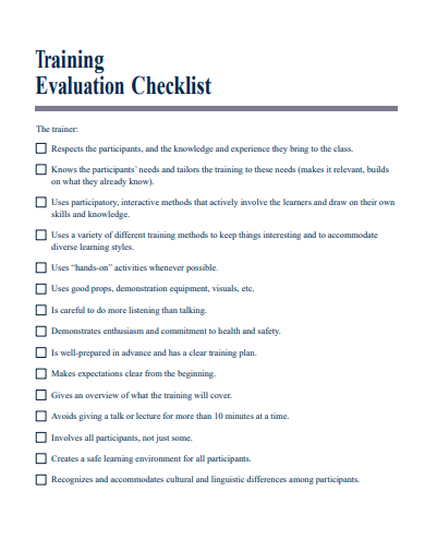 training evaluation checklist template