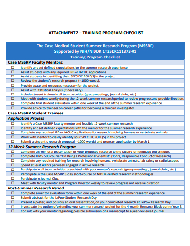 training program checklist template