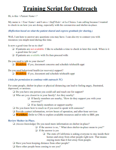 training script for outreach