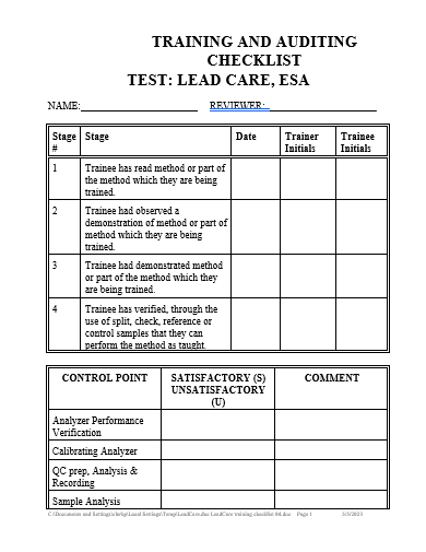 training and auditing checklist template