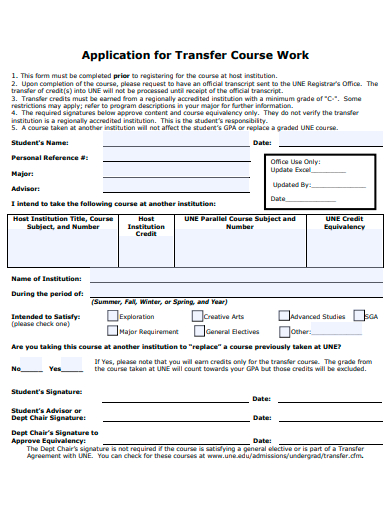transfer course work application template