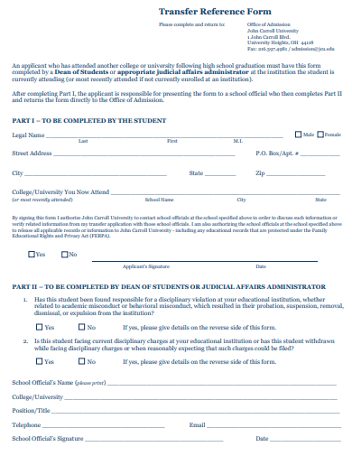 transfer reference form template