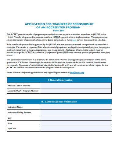 transfer of sponsorship application template