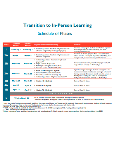 transition to in person learning schedule template
