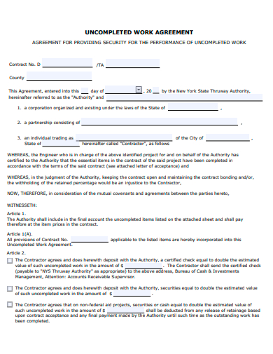 uncompleted work agreement template