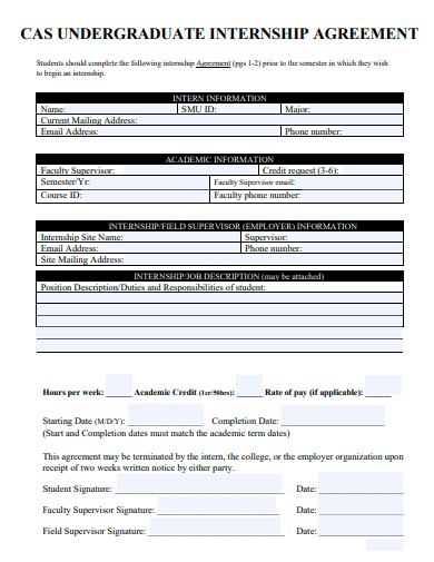 undergraduate internship agreement template