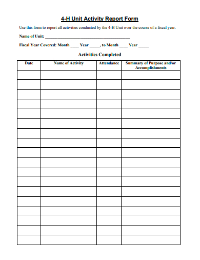 unit activity report form template