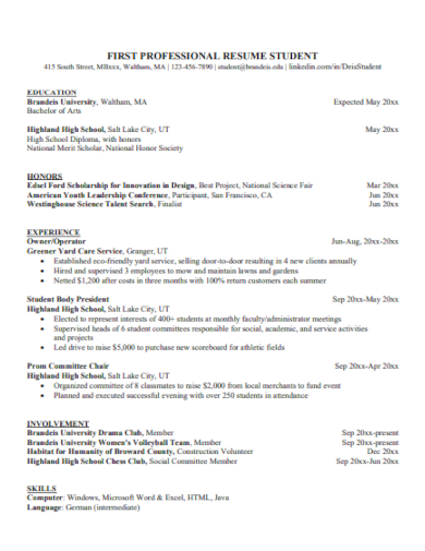 university professional resume
