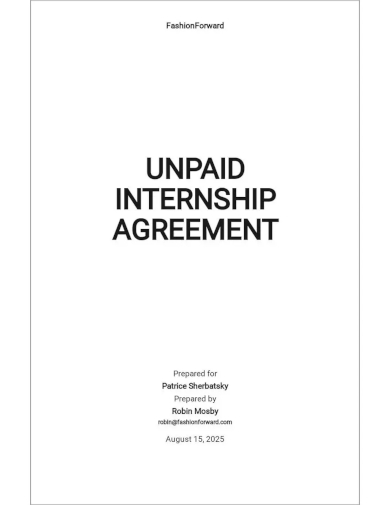 unpaid internship agreement template