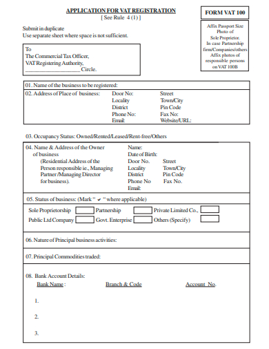 vat registration application template