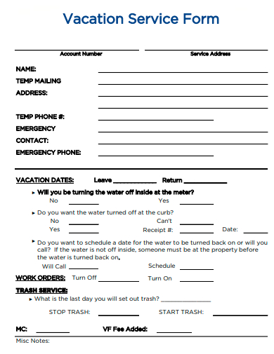 vacation service form template