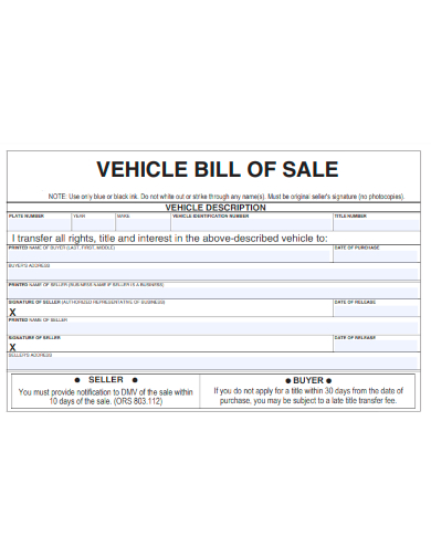 vehicle bill of sale