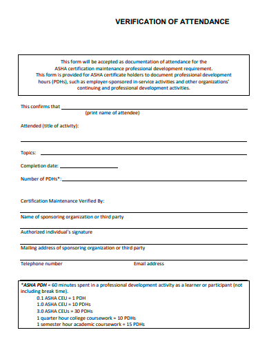 verification of attendance form template