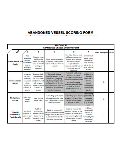vessel scoring form template