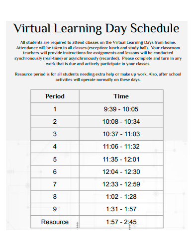 virtual learning day schedule template