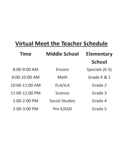 virtual meet the teacher schedule
