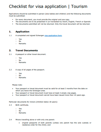 visa application checklist template