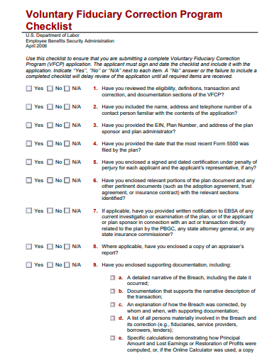 voluntary fiduciary correction program checklist template